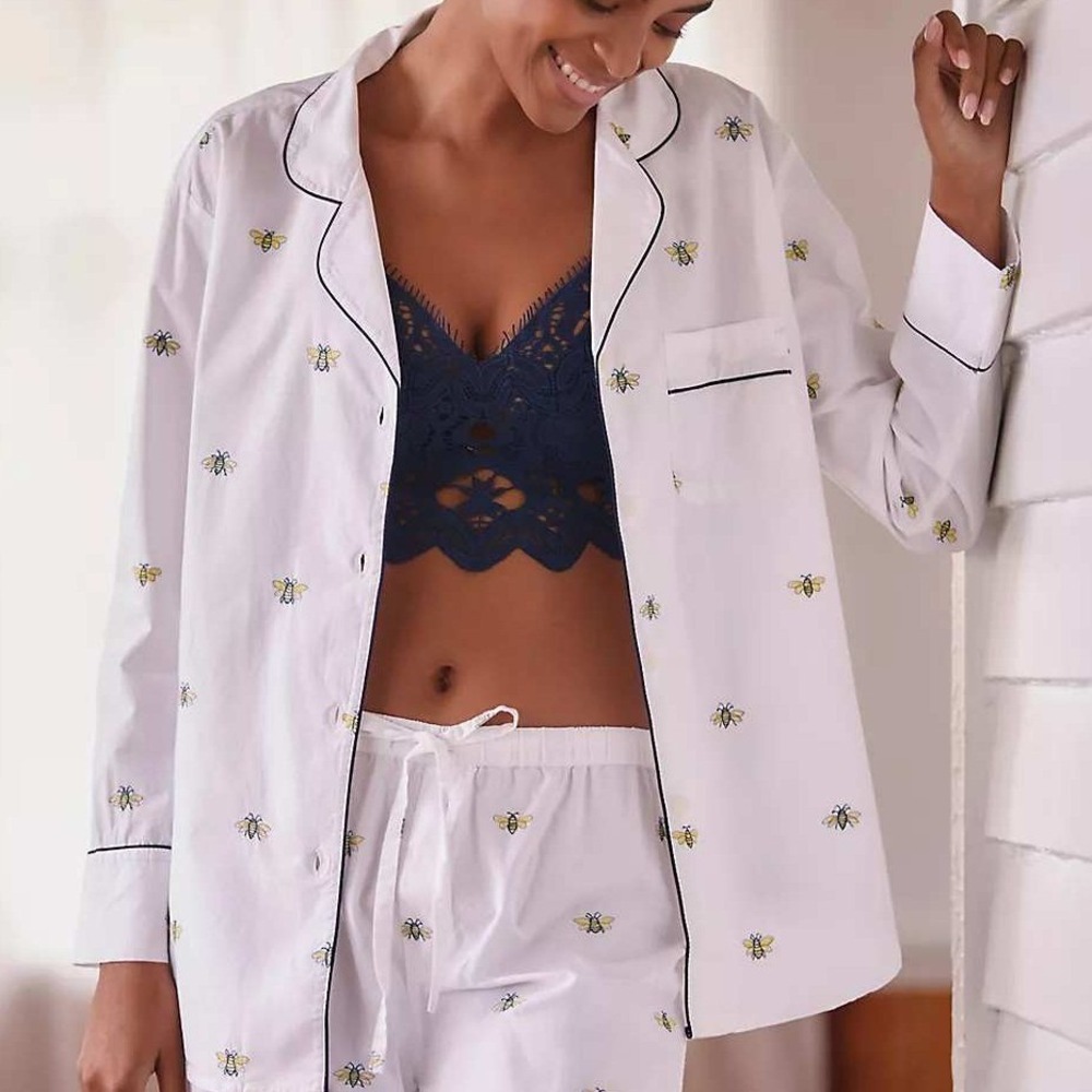 Printfresh Beekeeper Cloud Pajama Top Button Up Embroidered Cotton Size M